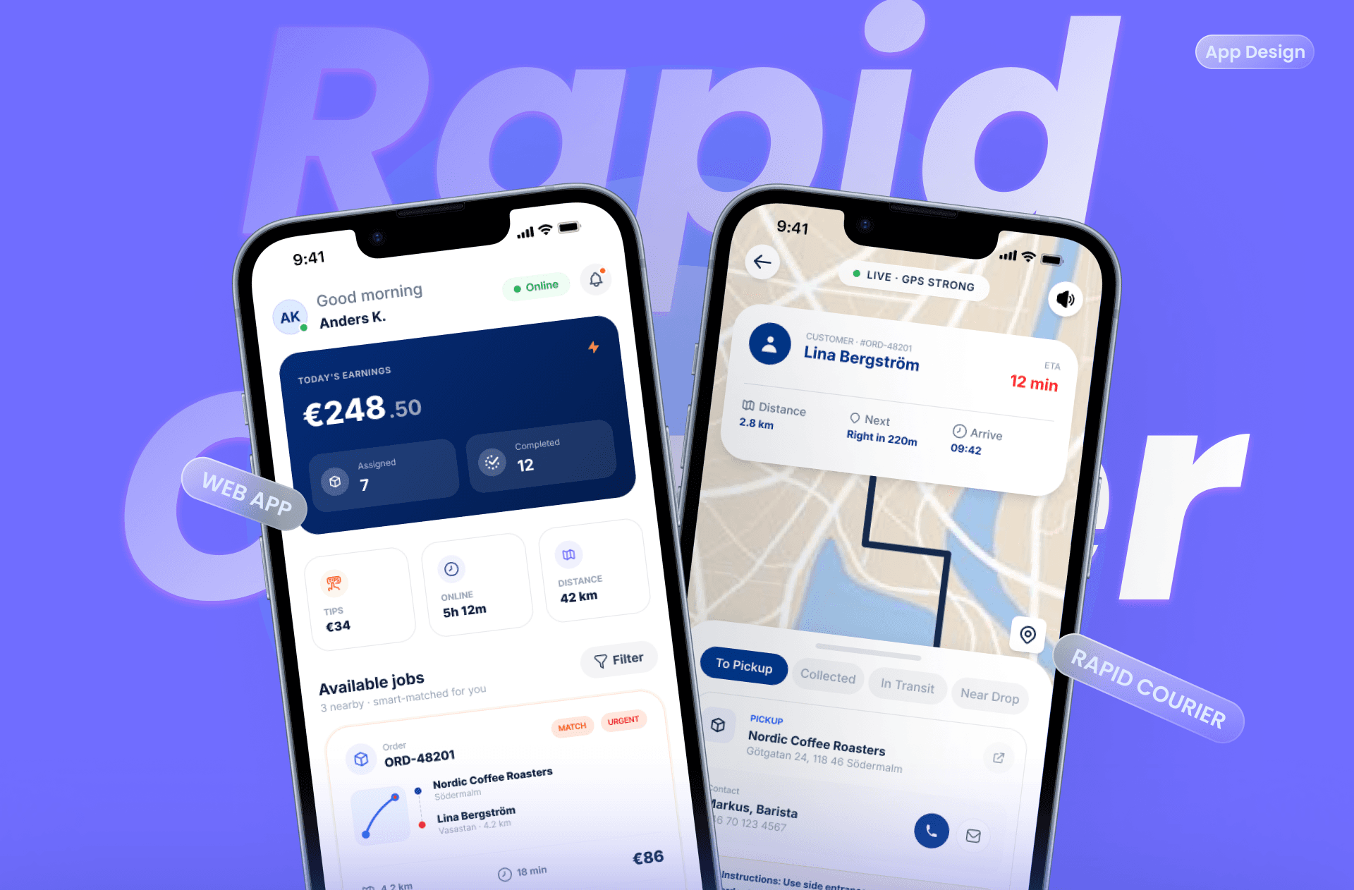 Rapid Couriers, Courier Booking and Rider App project case study screenshot
